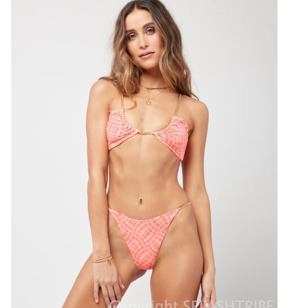 L*Space Sammie Bikini Top in Heat Wave, U Front, Gold Chain, X-Large, NWT